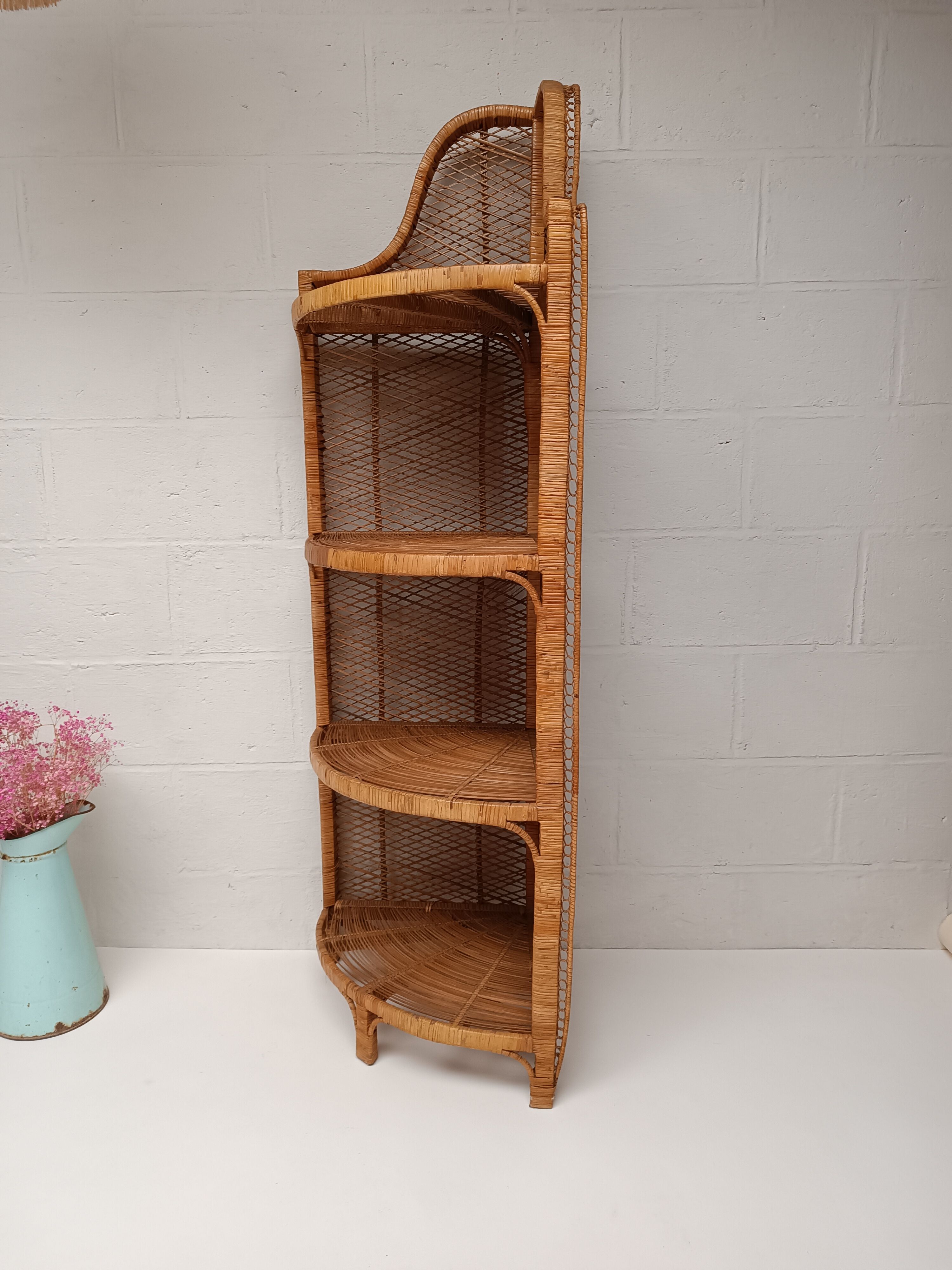 Tall rattan shelf