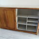 Furniture vintage skateboard straight out of an old shop, tray polished finishing bleached oak, the wax Cabinet medium oak, 2 sliding doors.