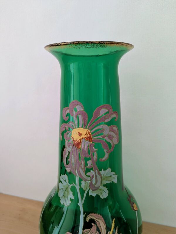 Vase Art Nouveau en verre soufflé peint à la main – style Legras