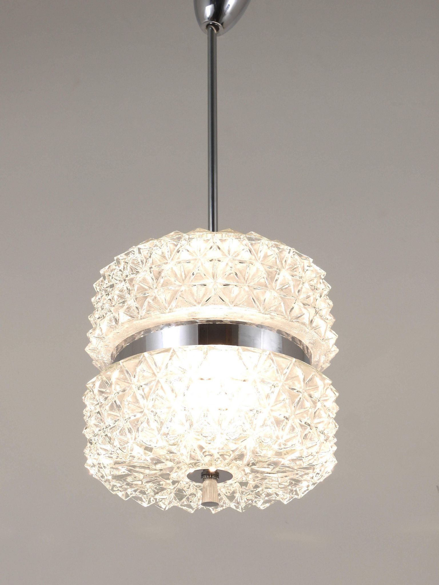 Faceted glass suspension light in chrome style by Karl Fagerlund from the 1960s.