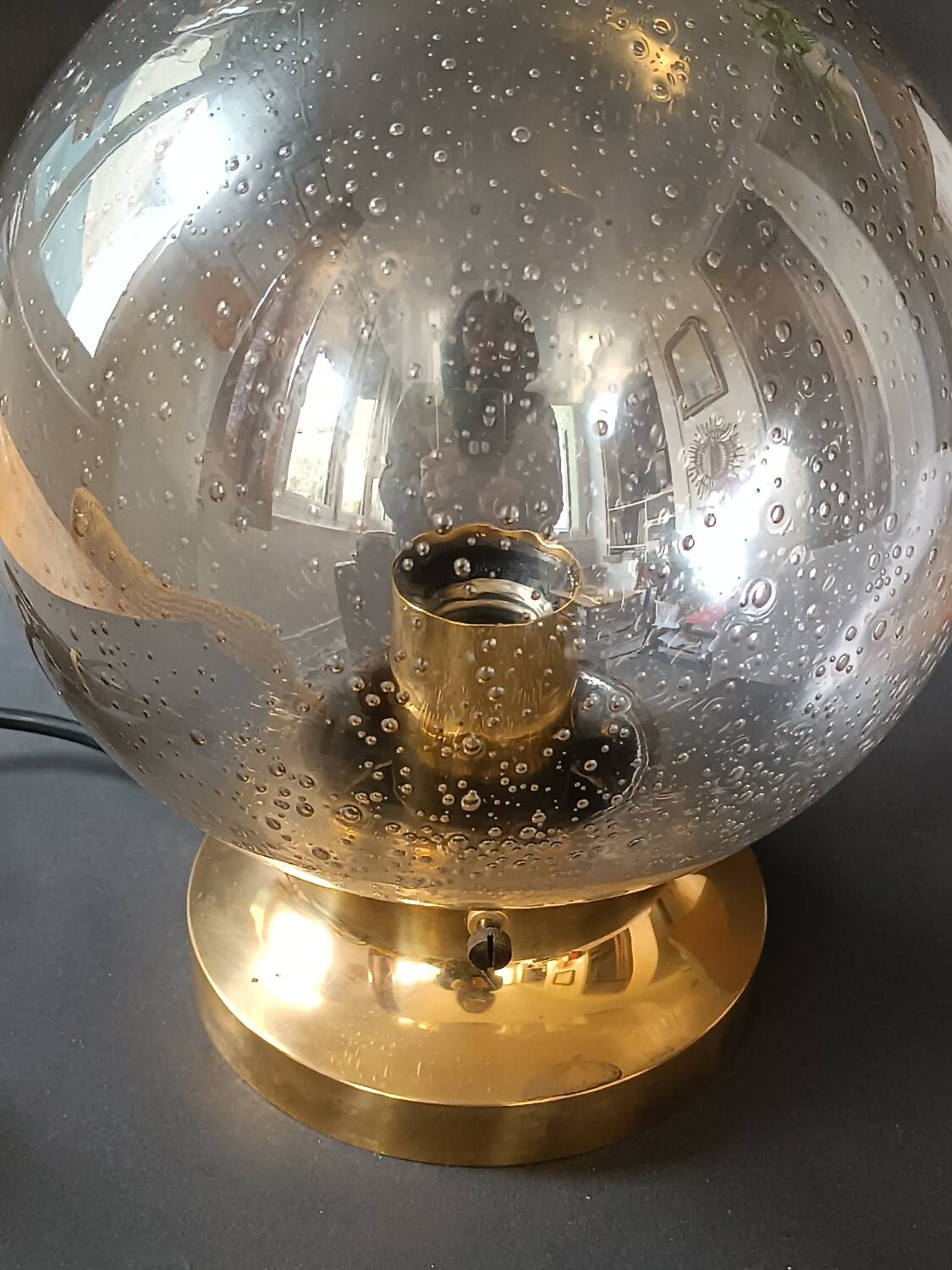 Vintage Limburg table lamp in bubbled glass and brass base