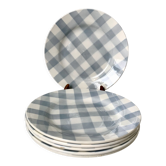 Set of 5 flat plates digoin sarreguemines model "scottish" vichy sky blue years 40-50