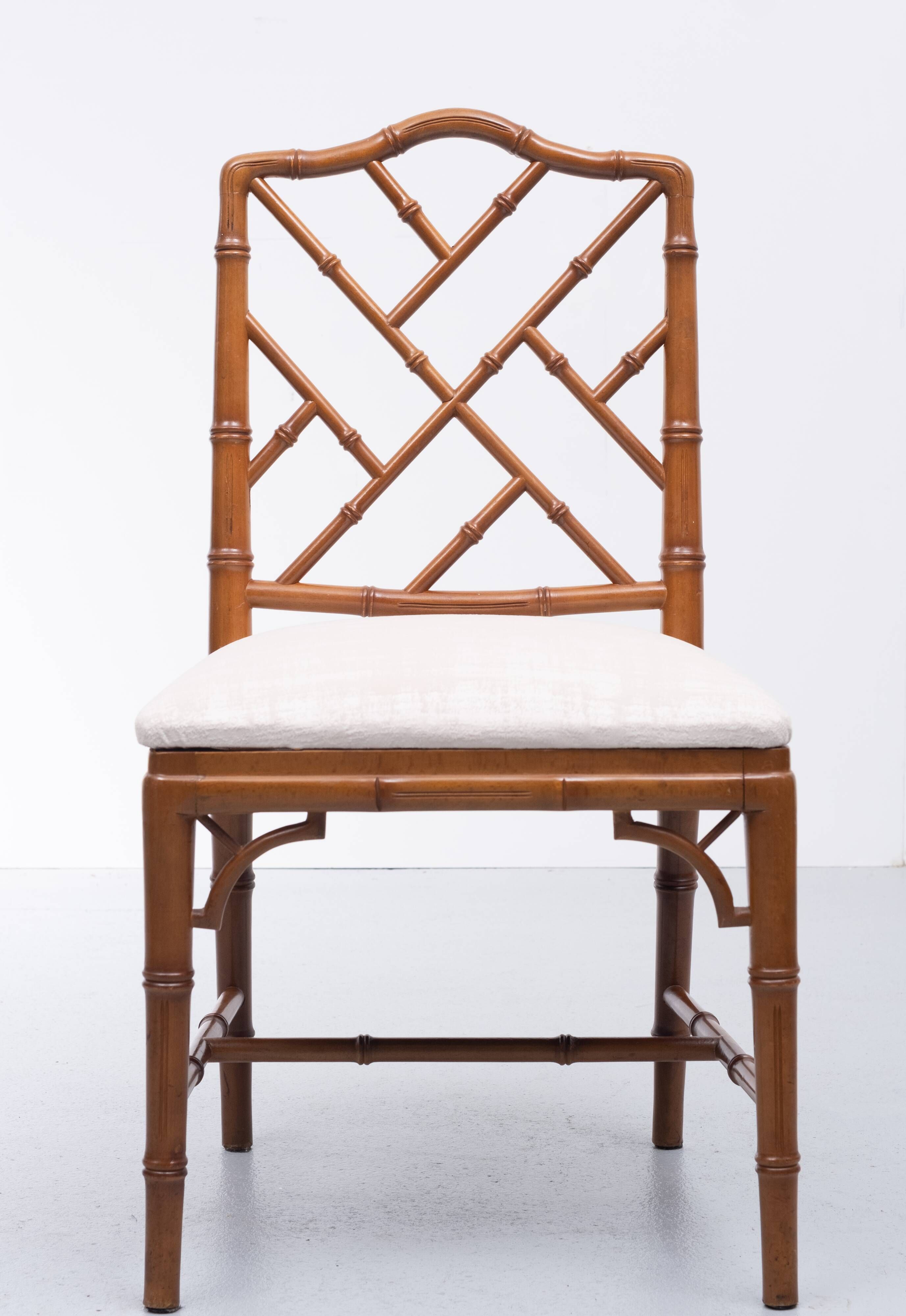 20th Century Chinese Chippendale Style Faux Bamboo Chairs