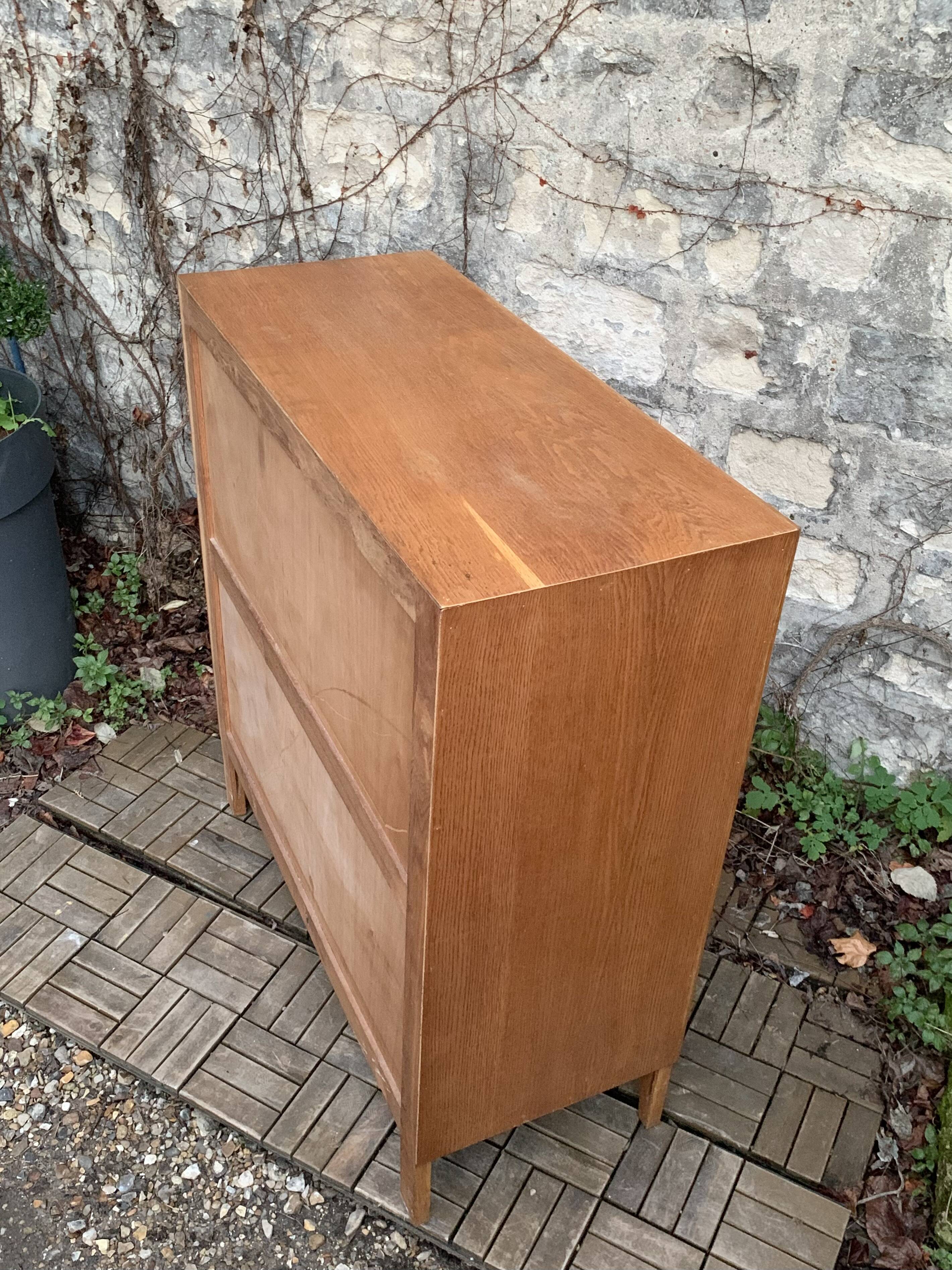 Vintage chest of drawers with compass feet, oak, original patina, 1950s