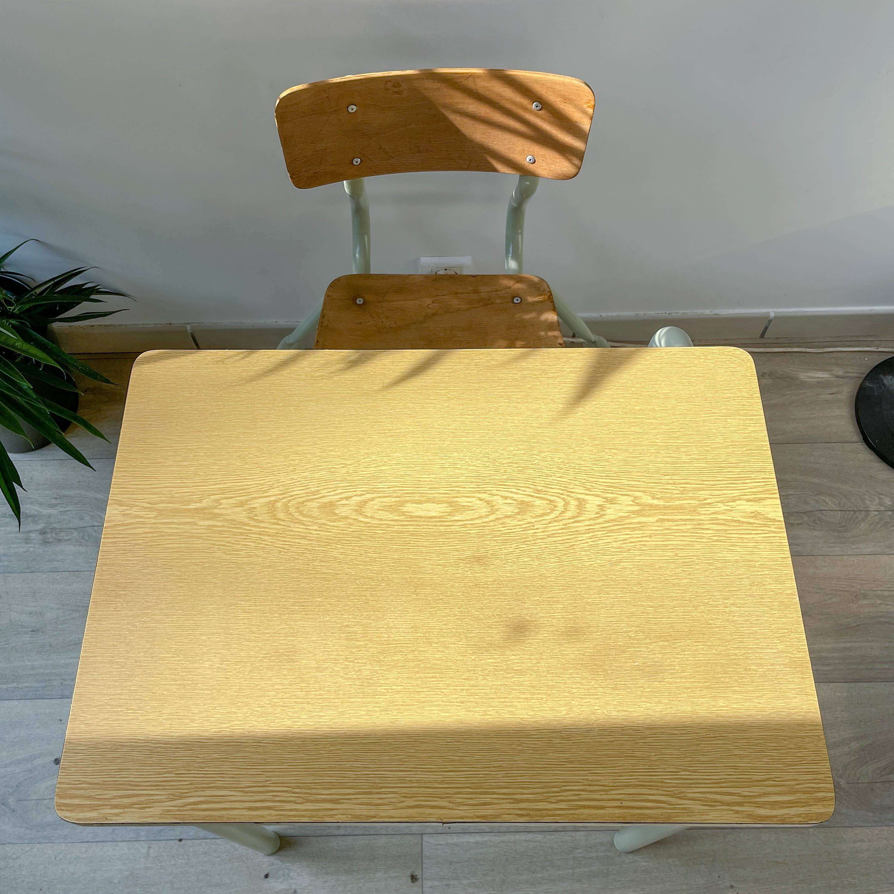 Vintage 1960s school desk – Antique wooden and metal aqua green desk – Retro school furniture – Vintage children's desk