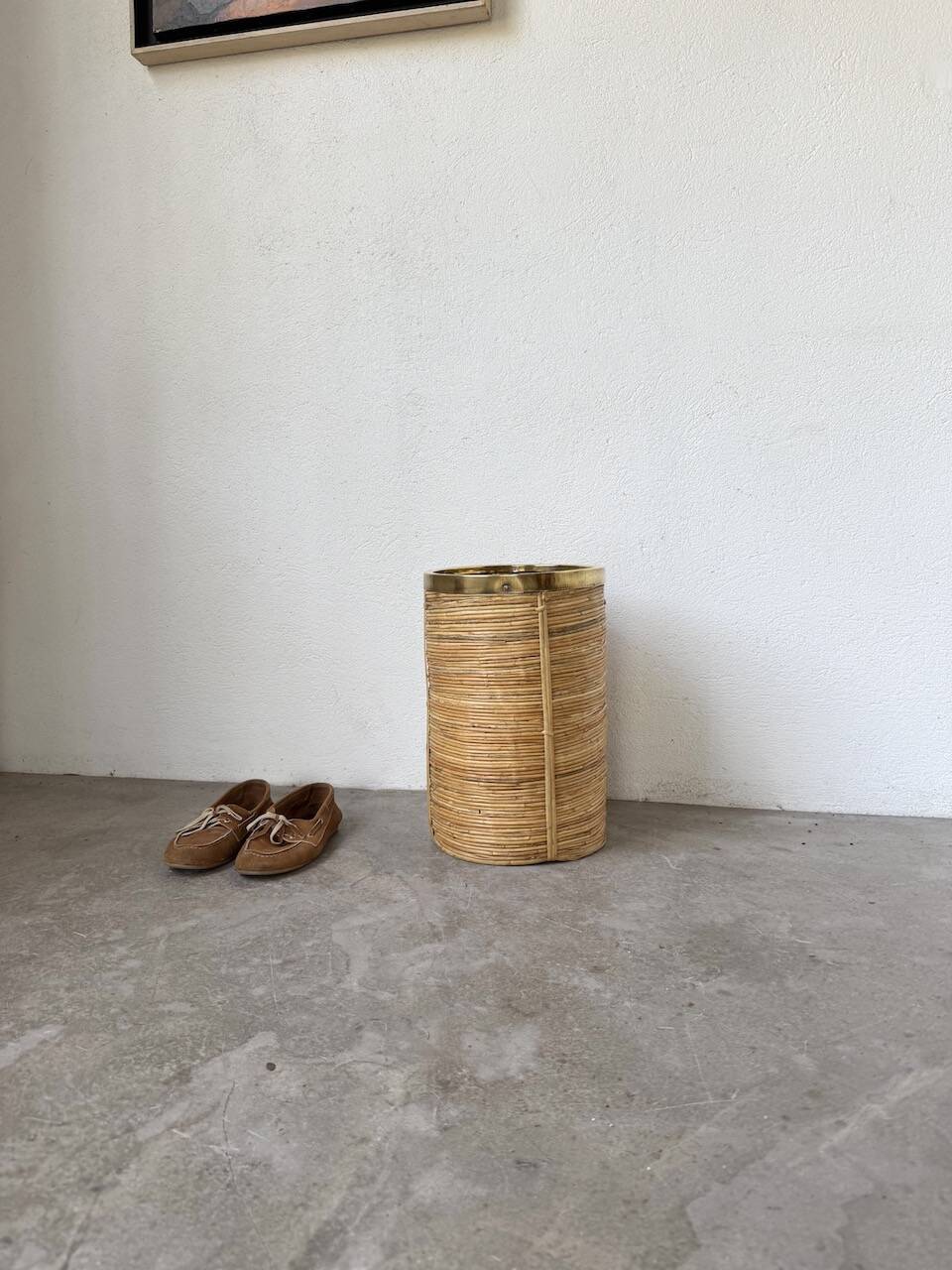 Porte parapluie ou corbeille en rotin, 1970, Italie