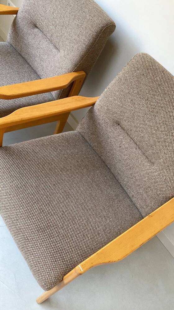 Vintage wooden seating area / sofa and 2 armchairs