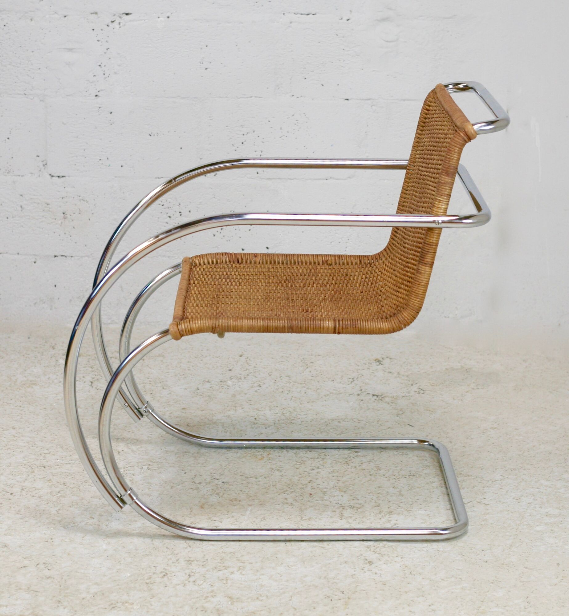 MR20 armchair, tubular chromed steel and rattan, Mies van der Rohe, circa 1960