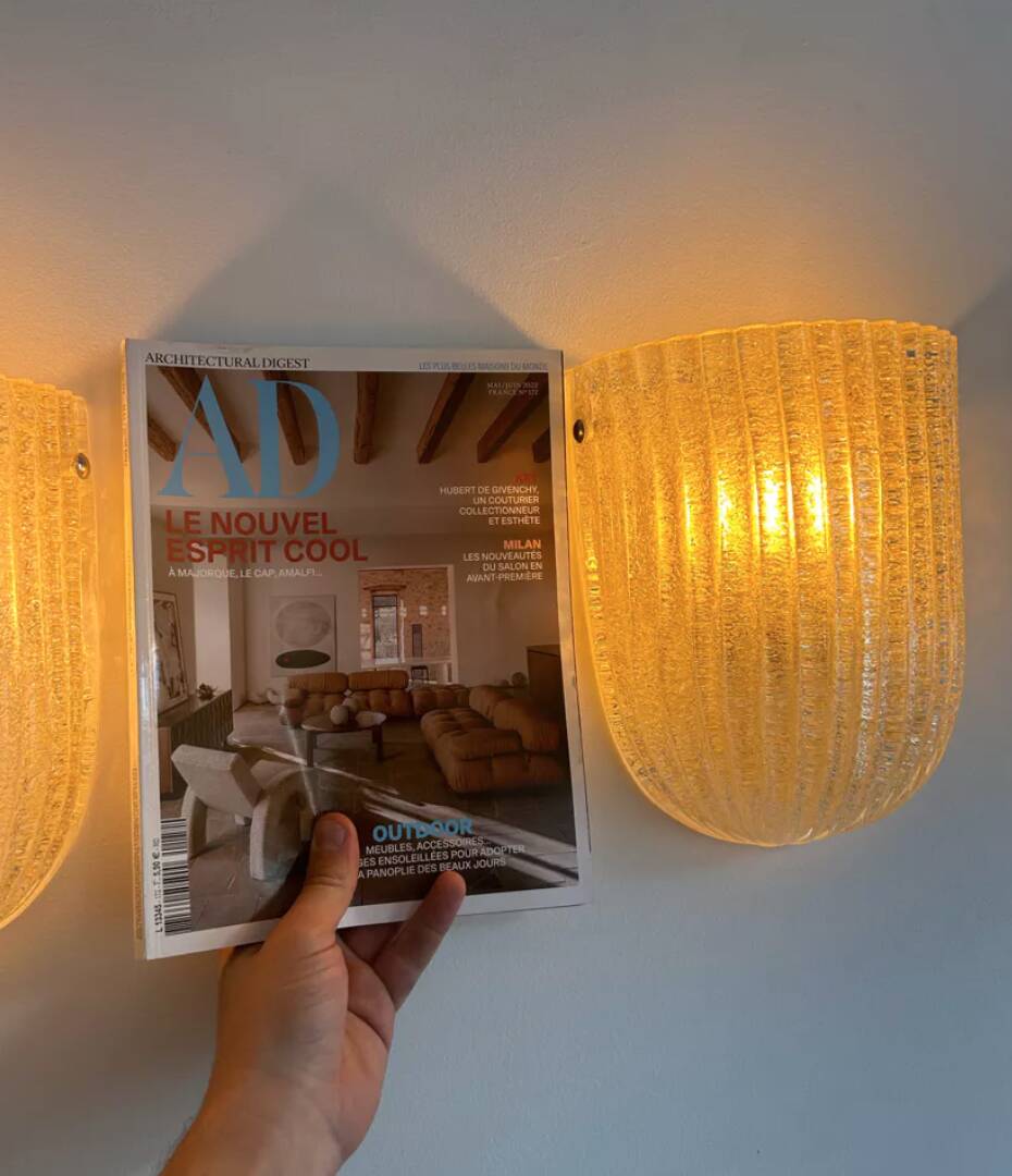 Pair of vintage murano wall lights, zonca italy 1970