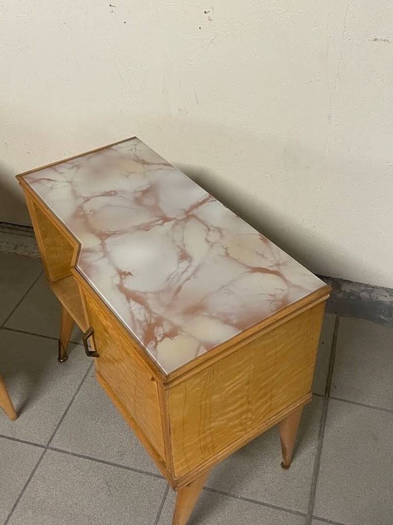 Pair of Maple and Glass Nightstands, Italy, 1950