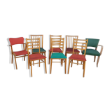 Set of 6 chairs and 2 vintage armchairs