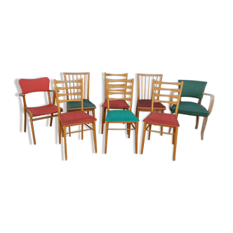 Lot de 6 chaises et 2 fauteuils vintage