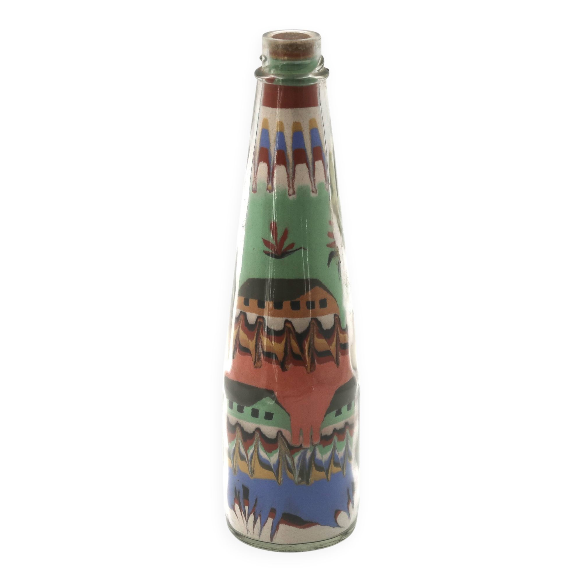 Glass bottle with coloured sand, South America 1970s