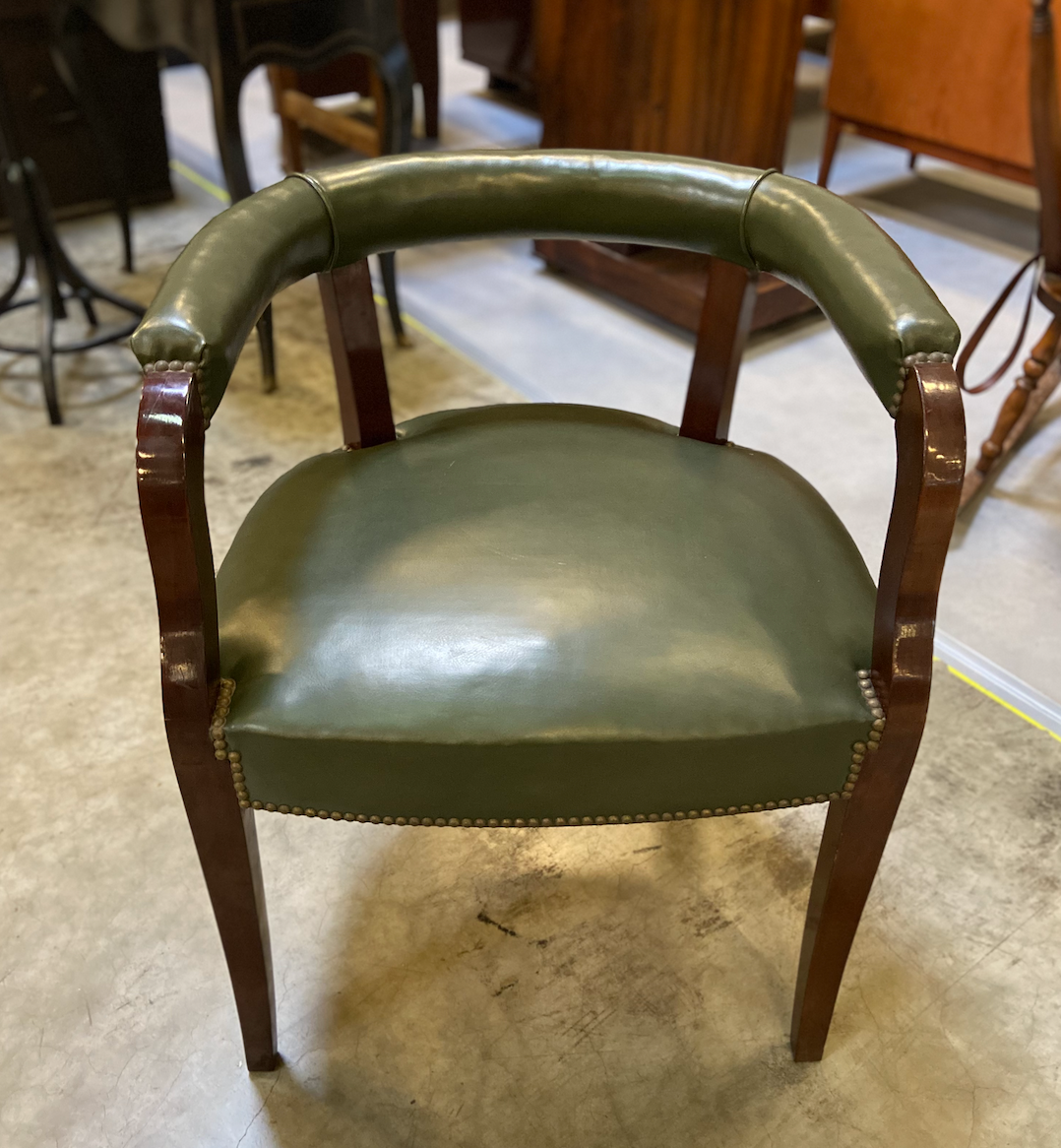Empire style office armchair in green leather