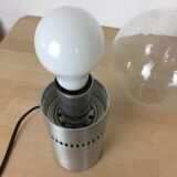 Lampe globe 70's aluminium brossé et verre bullé space age