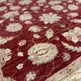 Tapis Zeigler en laine rouge fait main, motif floral, pour salon et séjour, 144 x 190 cm