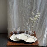 Set of 6 large soup plates with blue flower frieze pattern