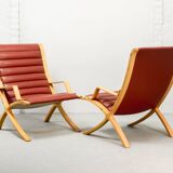Padded Red Leather High Back AX Lounge Chairs by Hvidt and Molgaard Nielsen