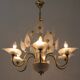Mid-Century Modern Italian Murano Lattimo and Brass Chandelier, 1970s