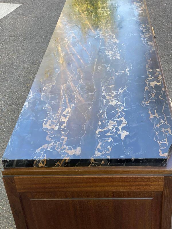 Buffet parisien art déco vintage en bois massif et marbre noir 180cm