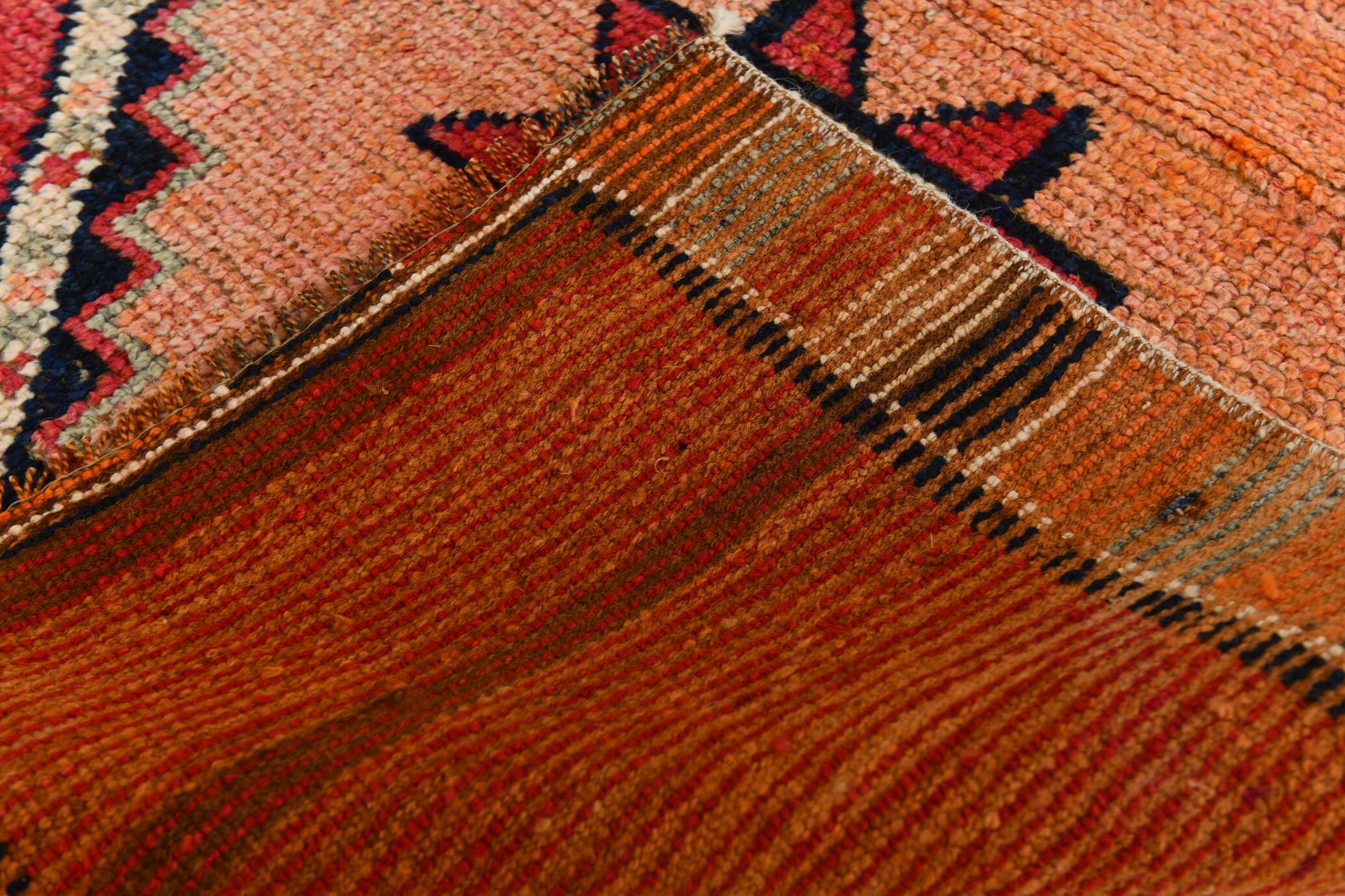 Pomegranate Red & Navy Blue Vintage Runner Rug, Geometric Pattern Runner