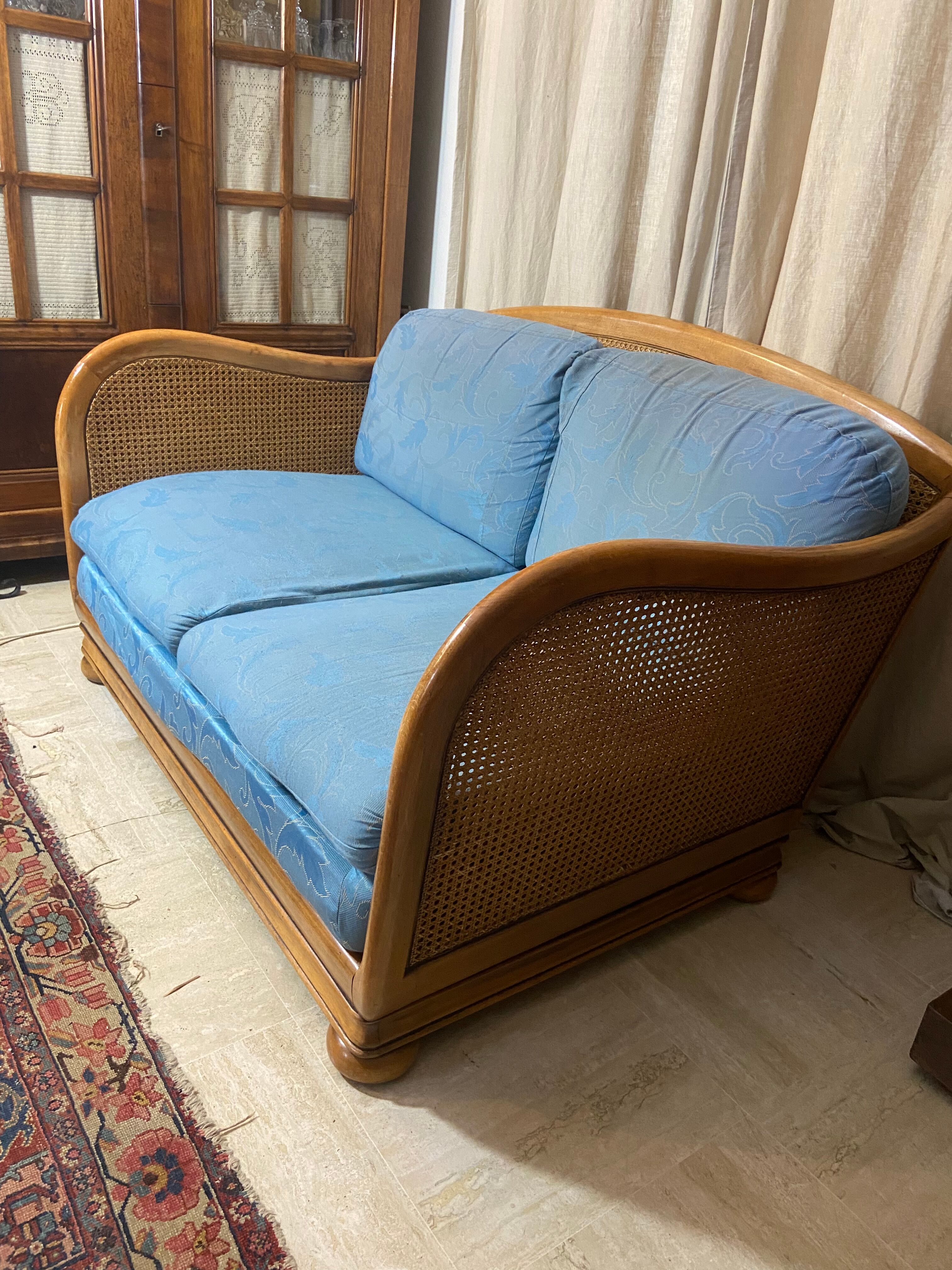 Vintage sofa in cannage and wood 1960