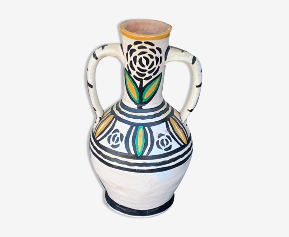 Vase amphore oriental poterie en terre artisanale vintage