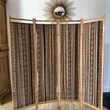 Screen in beech wood and vintage fabrics 1970s