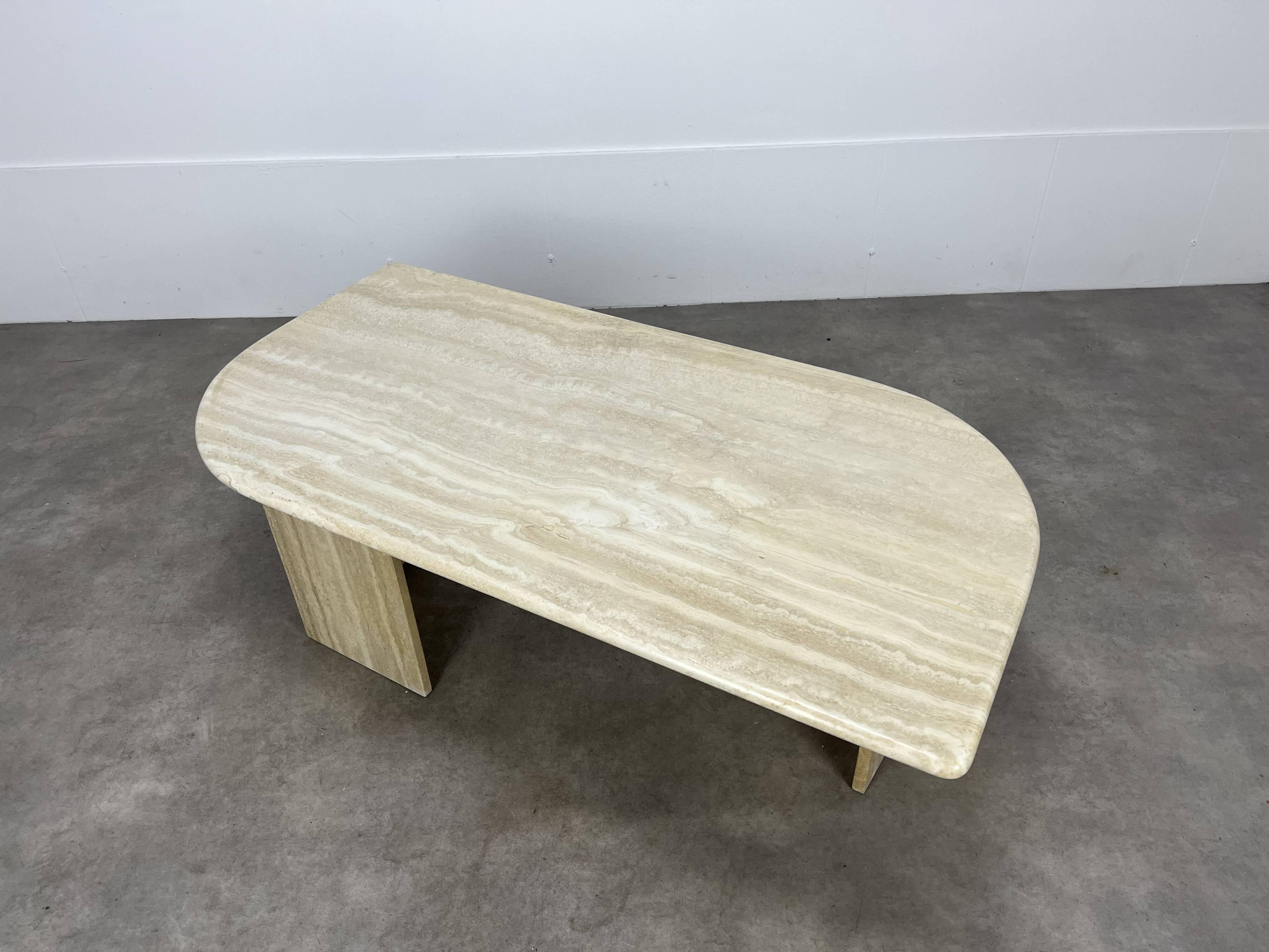 Travertine rectangular coffee table with rounded edges