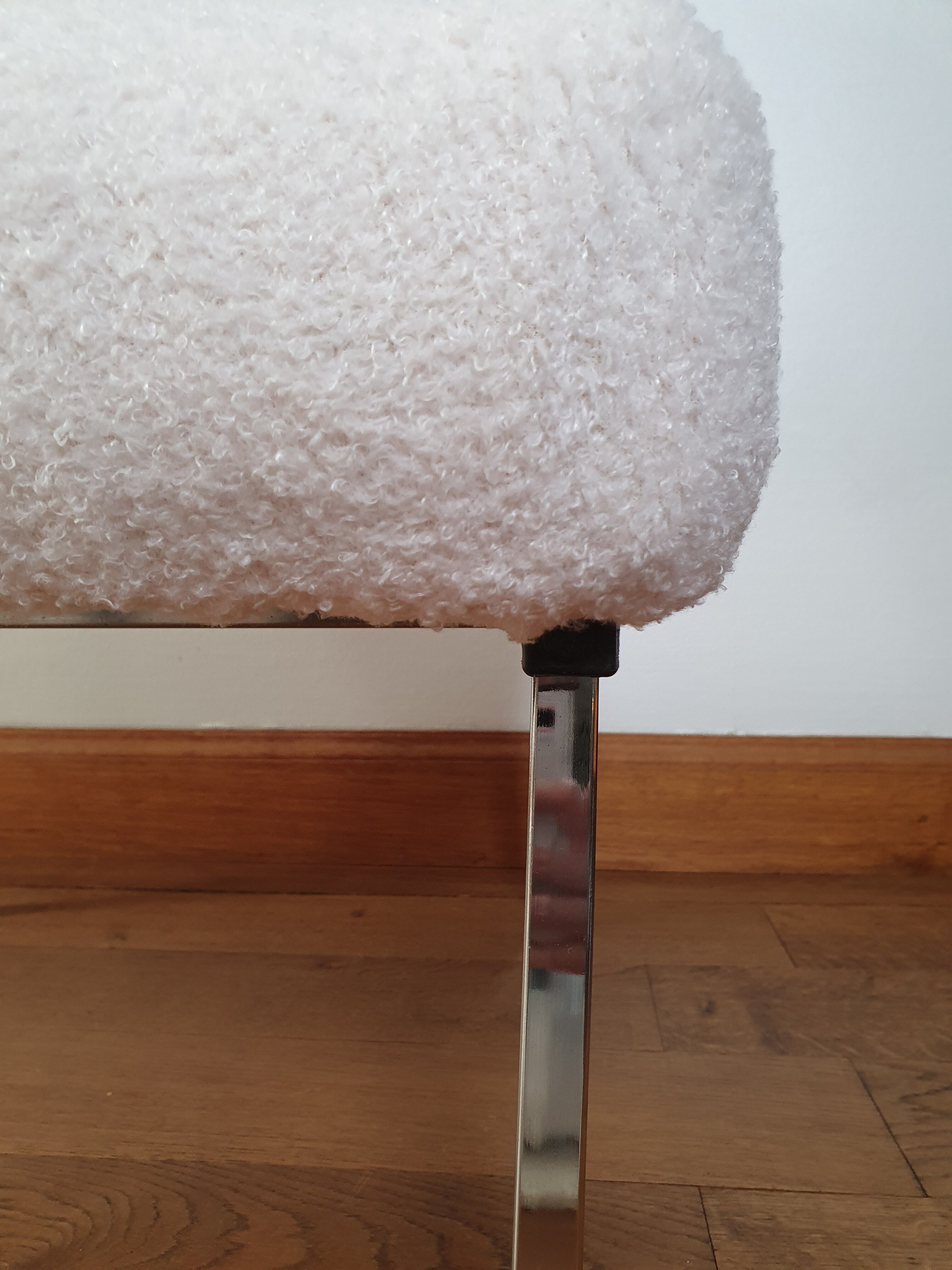 Armchair 60s chrome metal fabric buckle