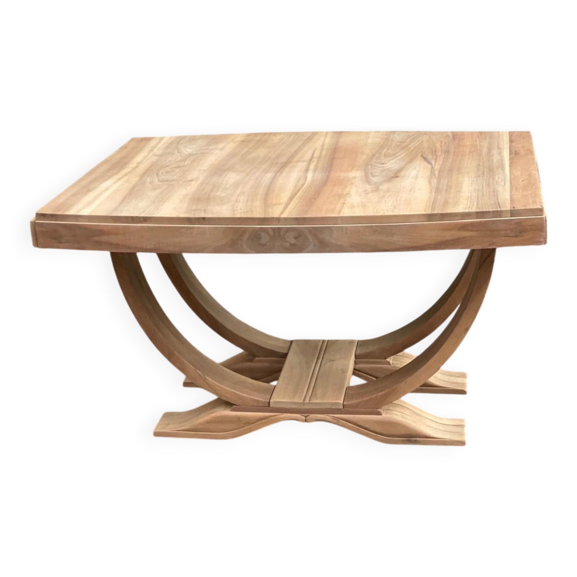 Art Deco extendable dining table, renovated in solid walnut with a central leg, 193.