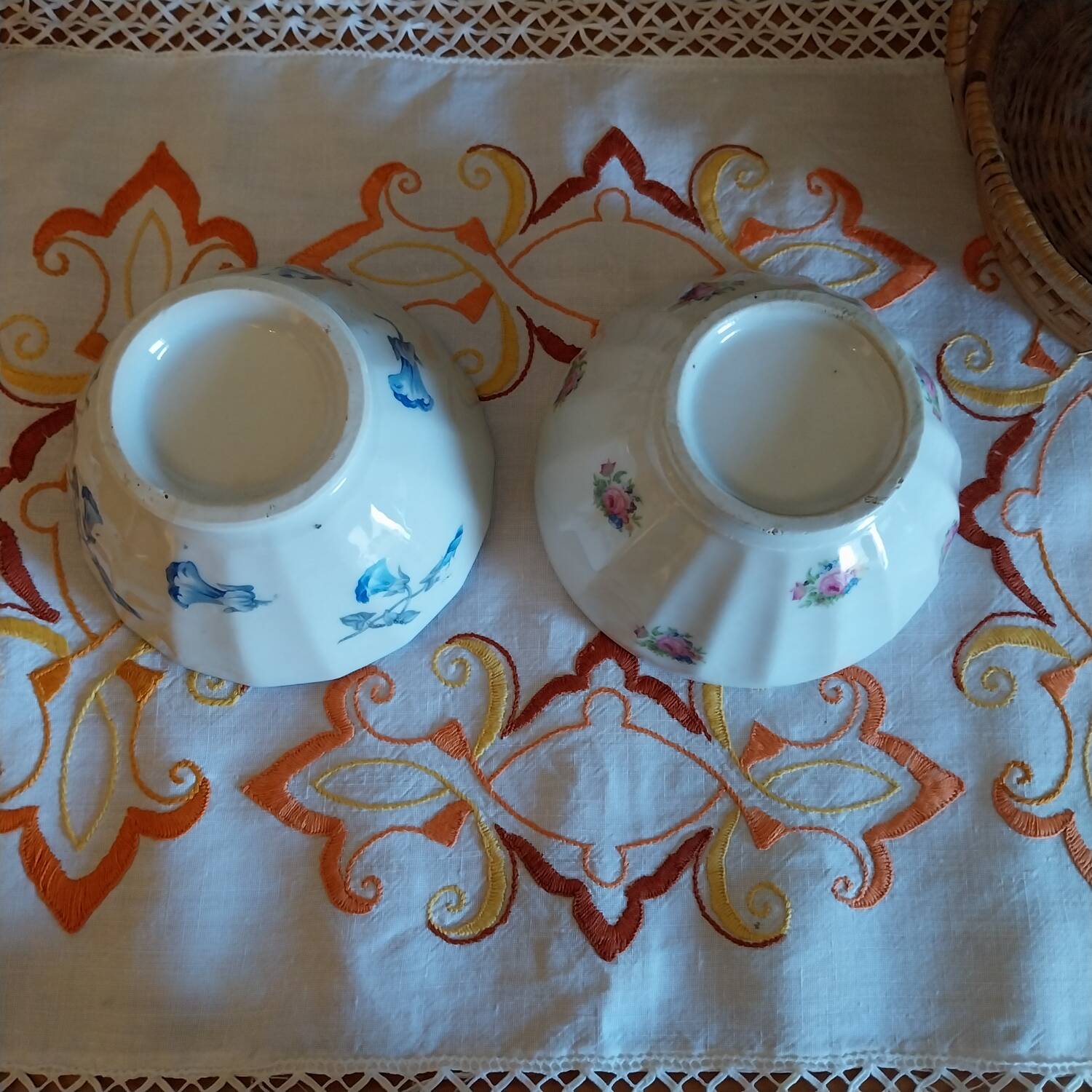 Antique faceted bowls on shower stand