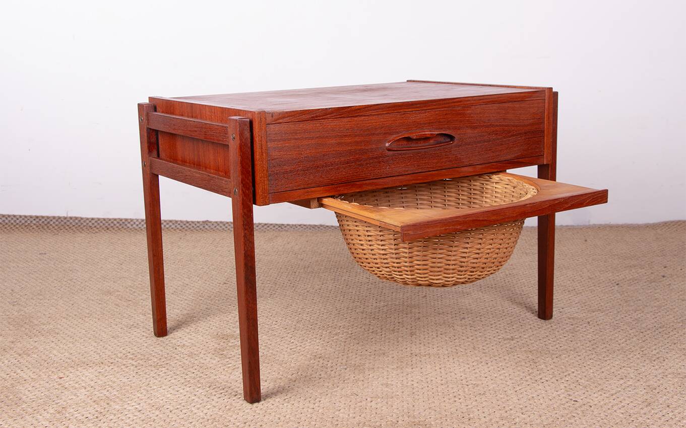 Vintage Danish sewing cabinet, known as "Travailleuse", teak and rattan from the 1960s.