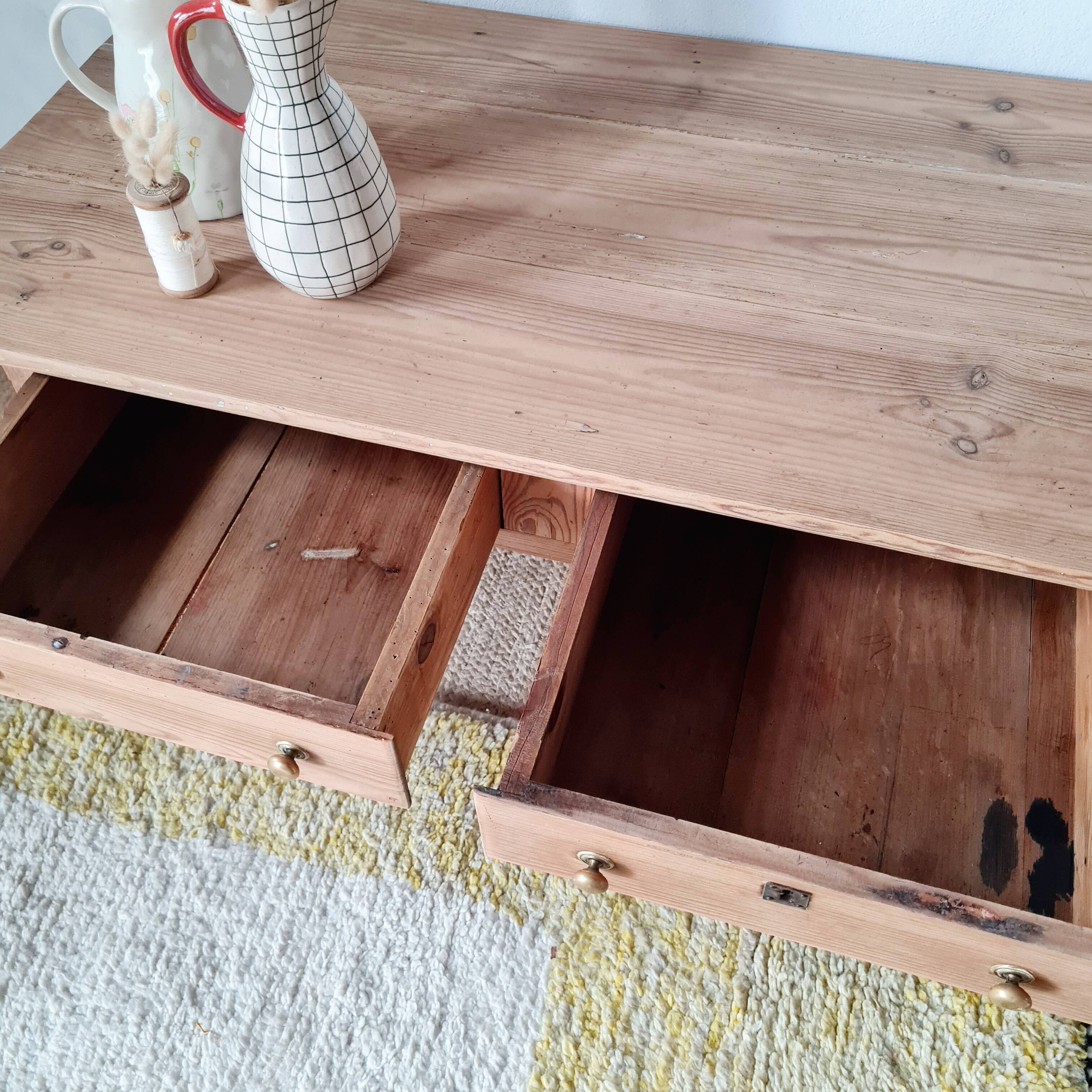 Table de ferme basse en bois 2 tiroirs