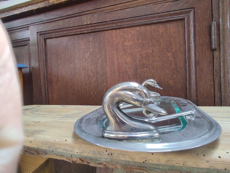 Plate knife foie gras Flower Pink metal silver duck dp 0622030 old