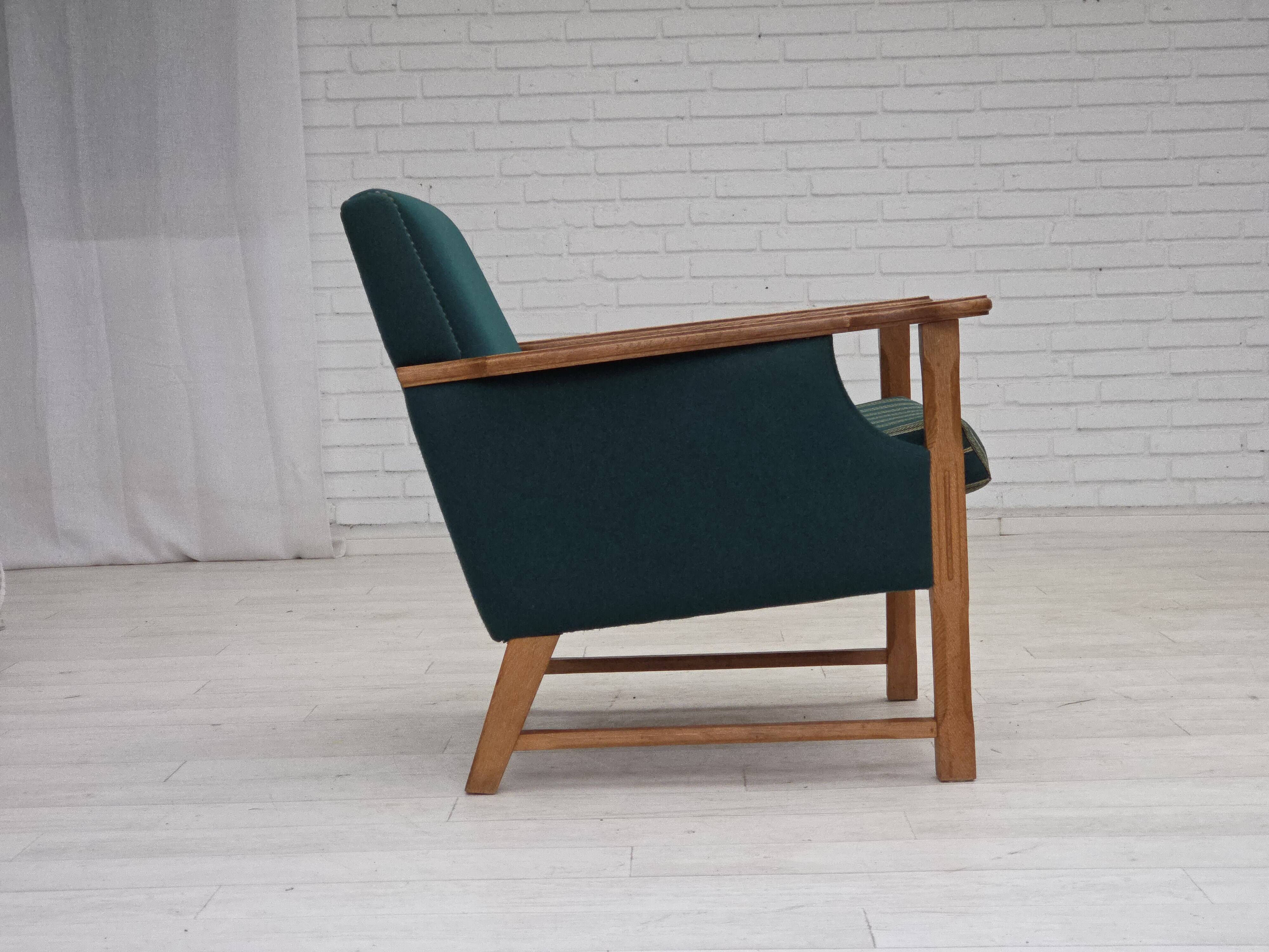 1970s, Danish armchair, furniture wool, solid oak wood.