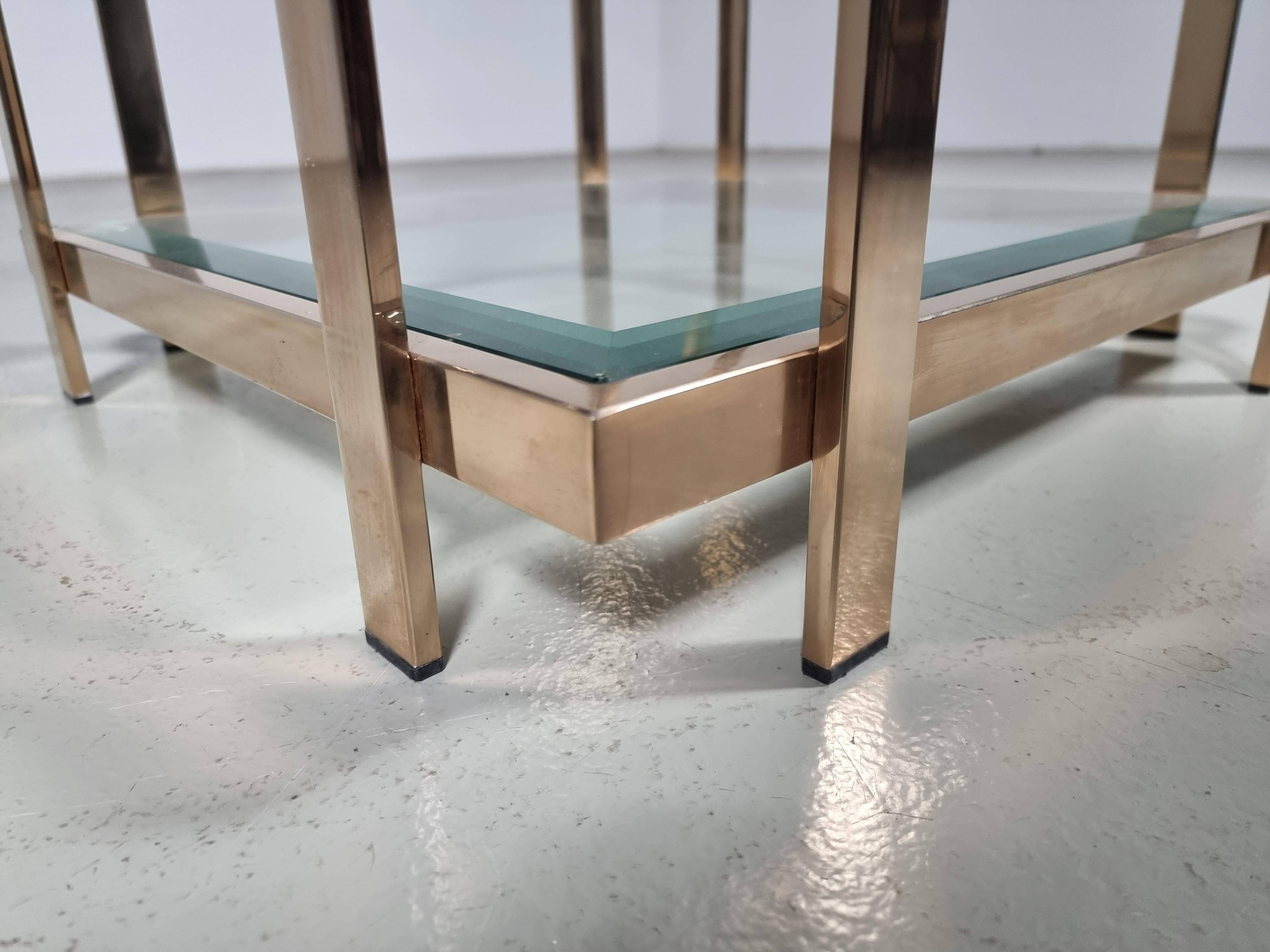 Square side table with two levels in modern Regency style, veneered in 23-carat gold by Belgo Chrom.