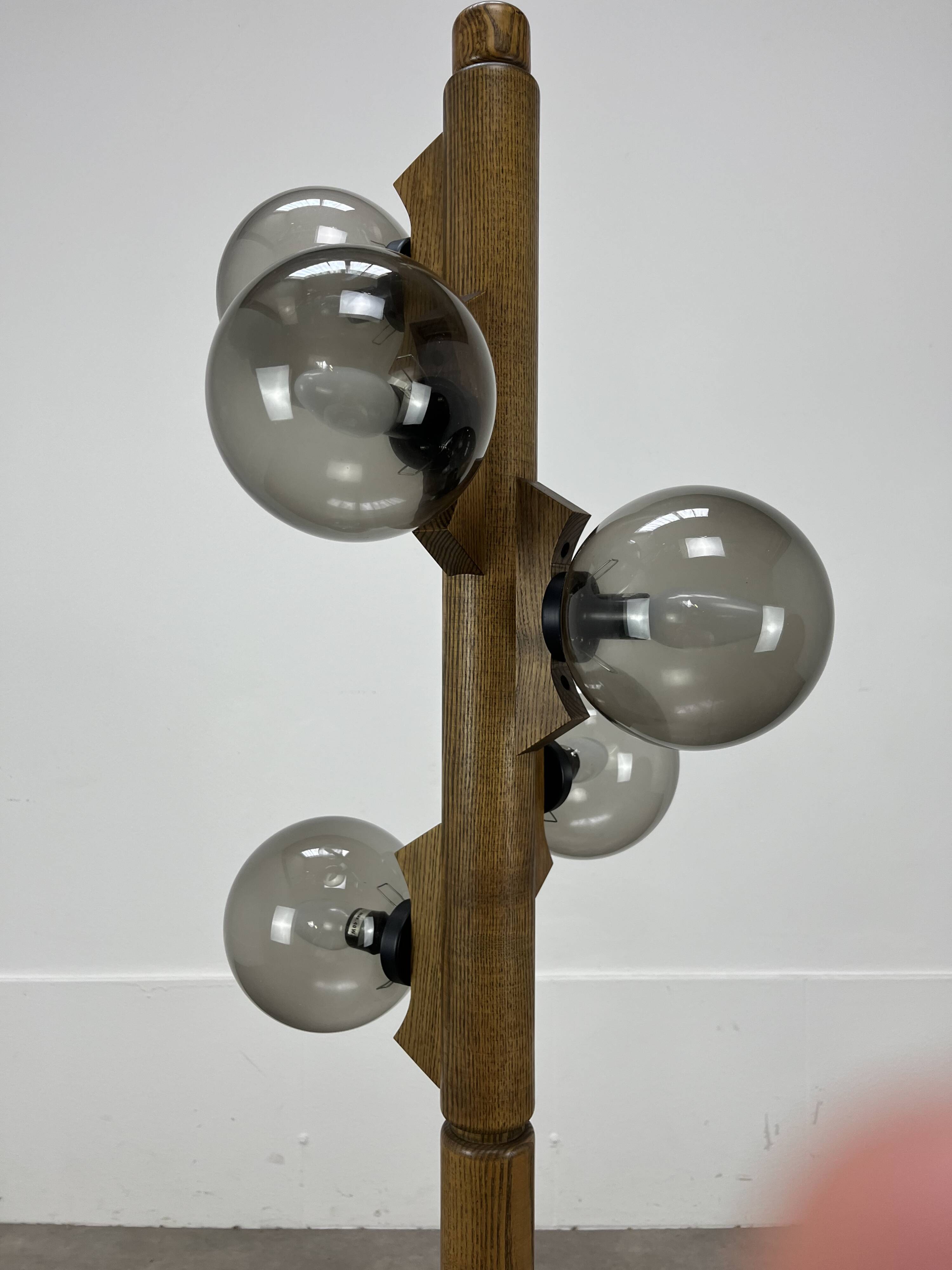 Temde Leuchten brutalist floor lamp, wood, 1970s