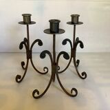 Trio of wrought iron candlesticks