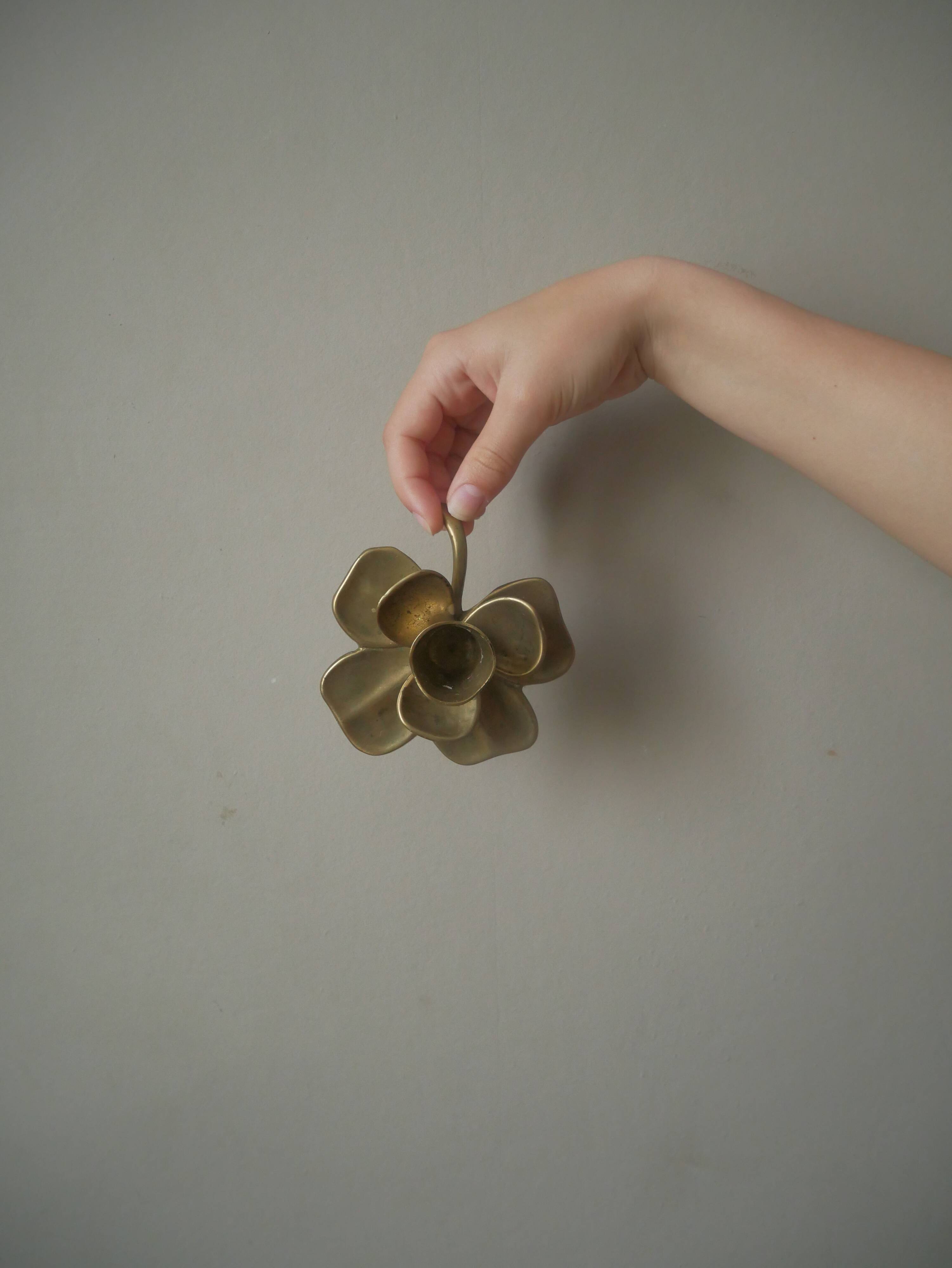 Pair of brass candlesticks clover candelabra candlesticks gold metal bohemian country decoration