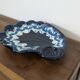 Large vintage shell-shaped blue glazed ceramic bowl