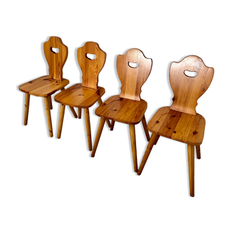 Lot 4 anciennes chaises de ferme en pin années 60 vintage
