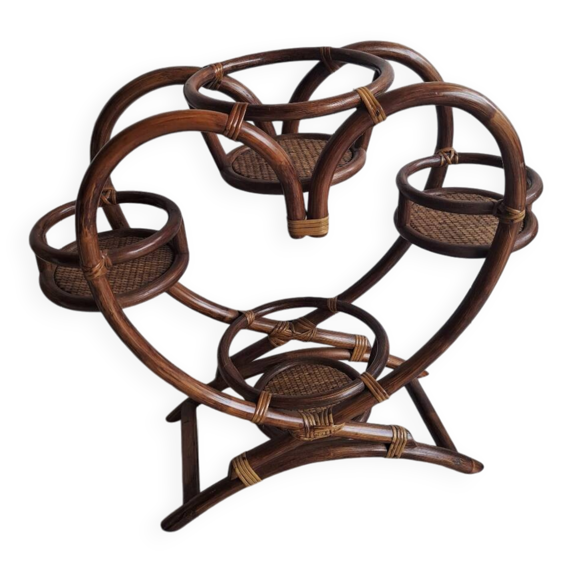 Vintage rattan heart plant holder