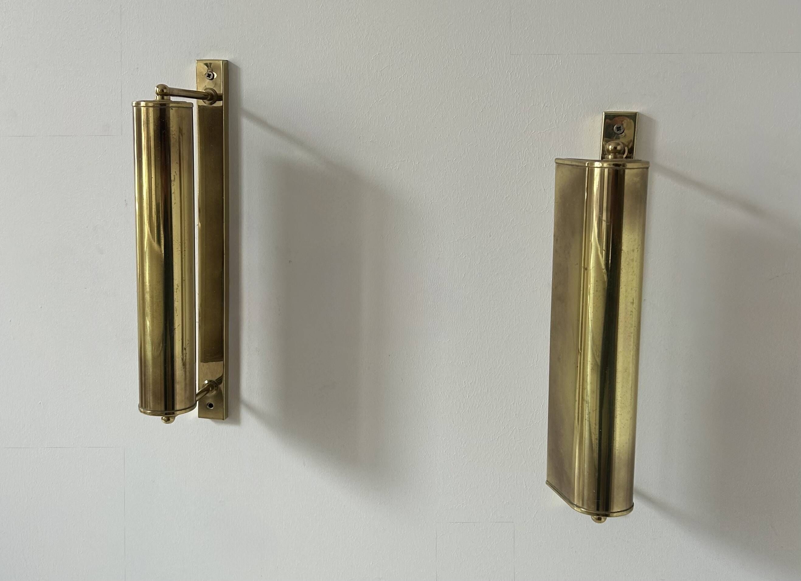 Pair of vintage adjustable brass wall lights, France, 1960s