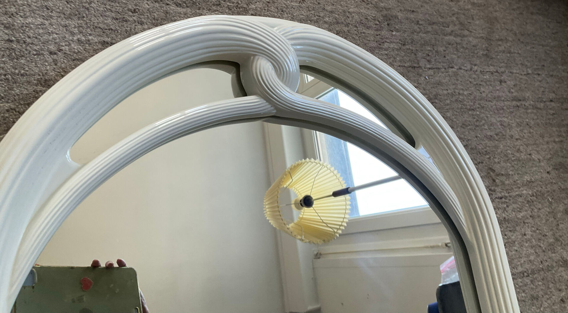 Vintage Art Deco style mirror in stained white wood.
