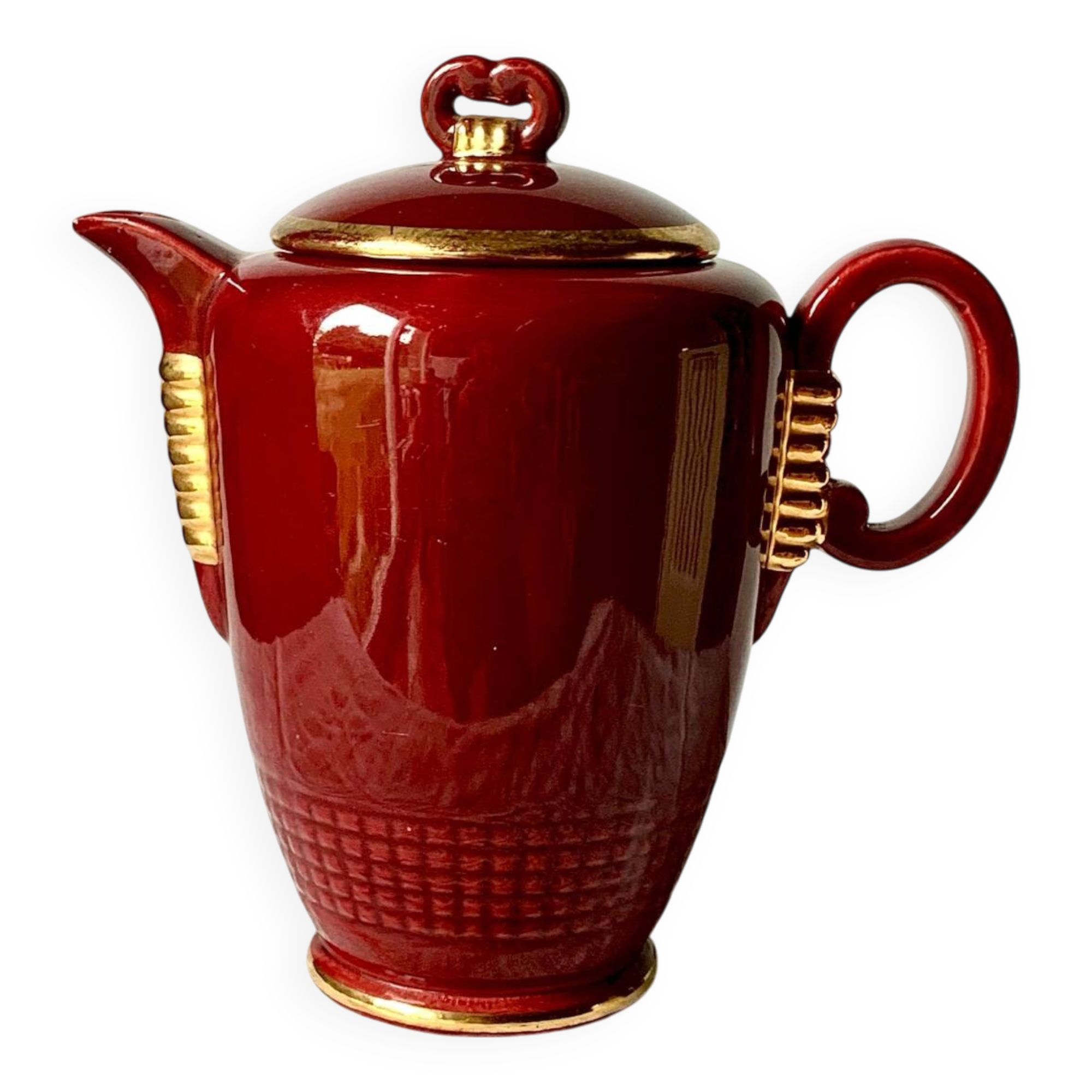 Antique Saint Clément coffee pot in burgundy and gold