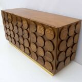 Brutalist Italian Chestnut Wood and Brass Bar Cabinet, 1970s