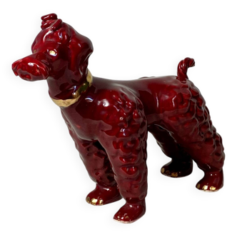 Chien en céramique bordeaux et doré