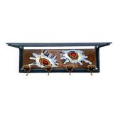 Portemanteau mural vintage en acier, laiton et céramique