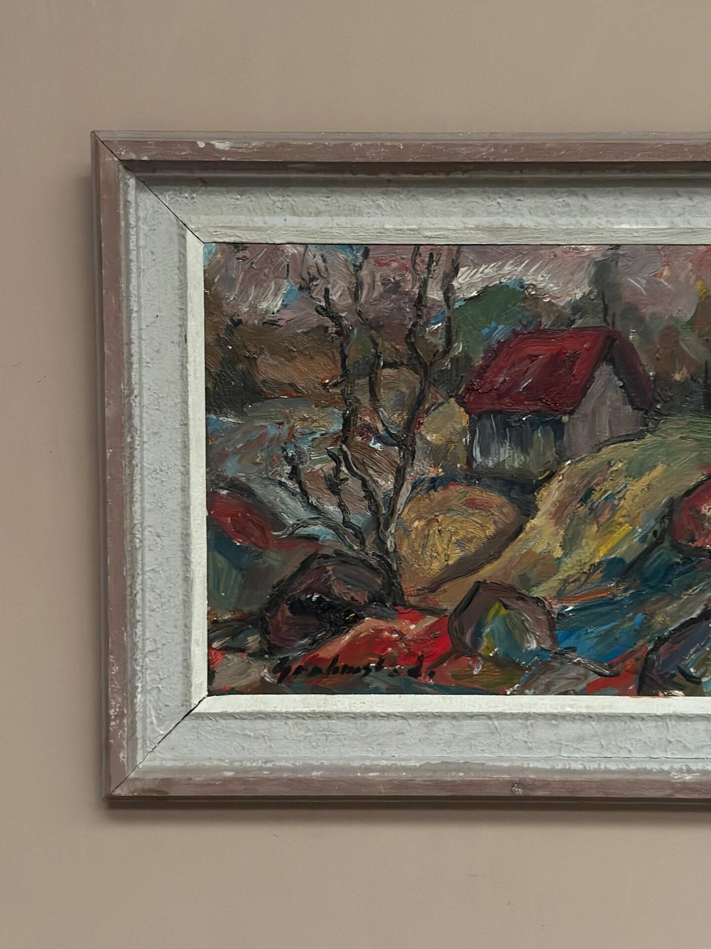 Swedish Oil on Canvas – “Cottage with a Red Roof” by Nils Grahmstad